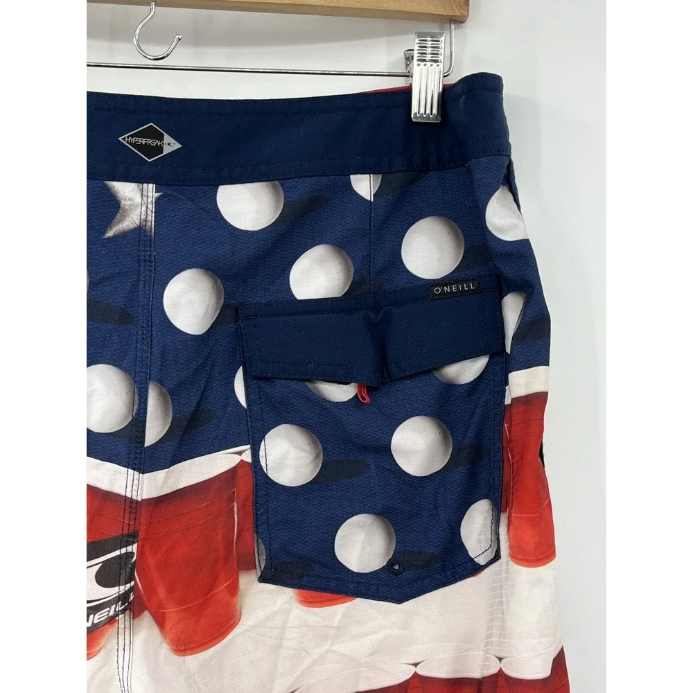 O'Neill Hyperfreak Red Solo Cup Beer Pong Board Shorts Swim Trunks 33 Measure 34