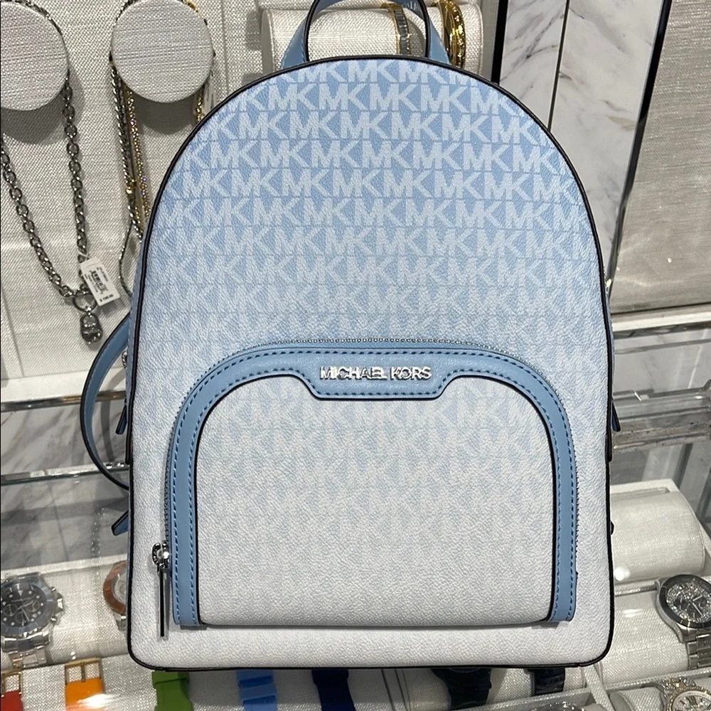MICHAEL KORS Jaycee Medium Ombré Signature Logo Backpack Light Sky NWT