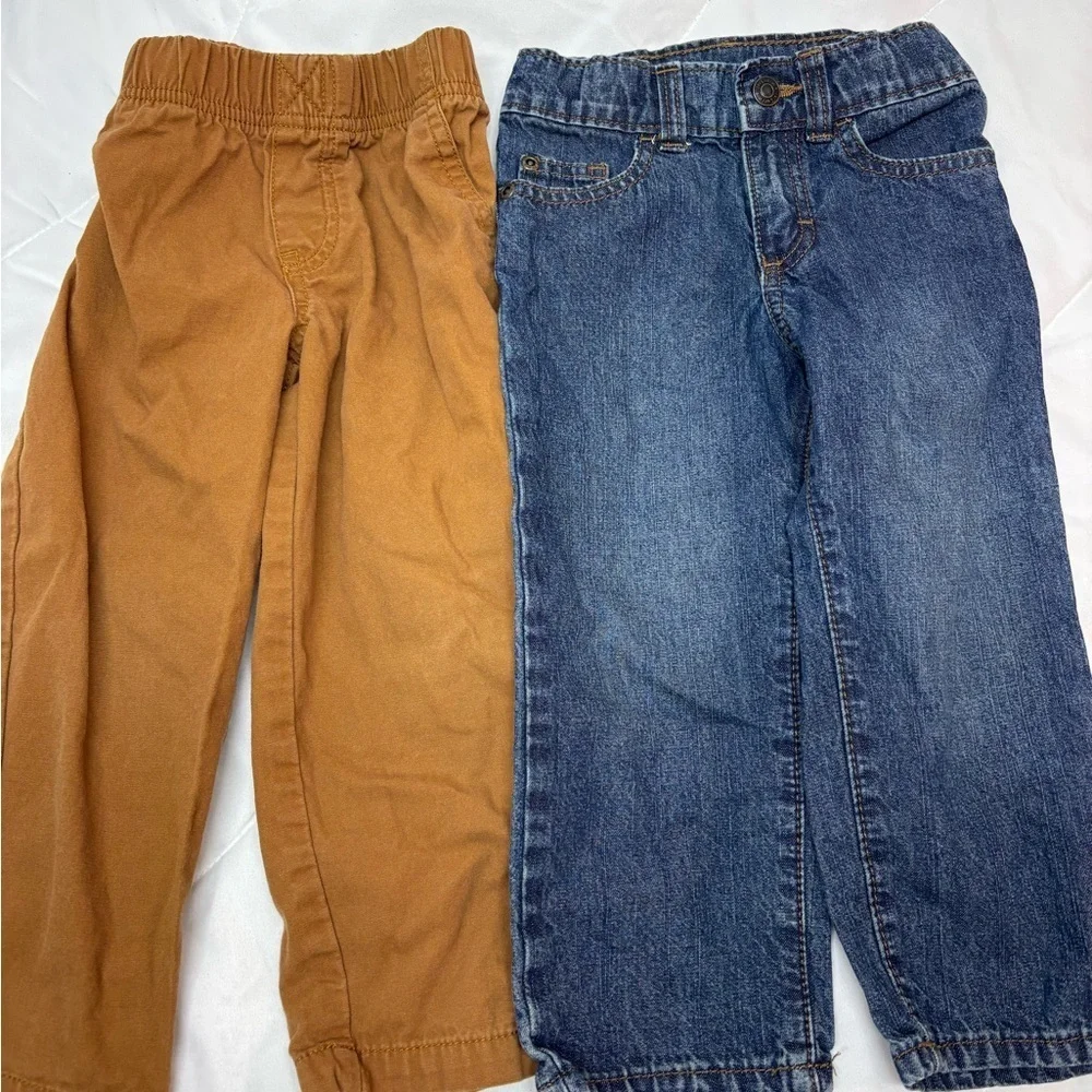Bundle of 2 pants and 1 short sleeve shirt Wrangler Jeans, Carters Tan pants