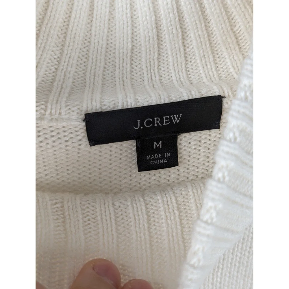 J Crew Womens Cashmere Mock Neck Pocket Sweater‎ Size M White Classic Fisherman