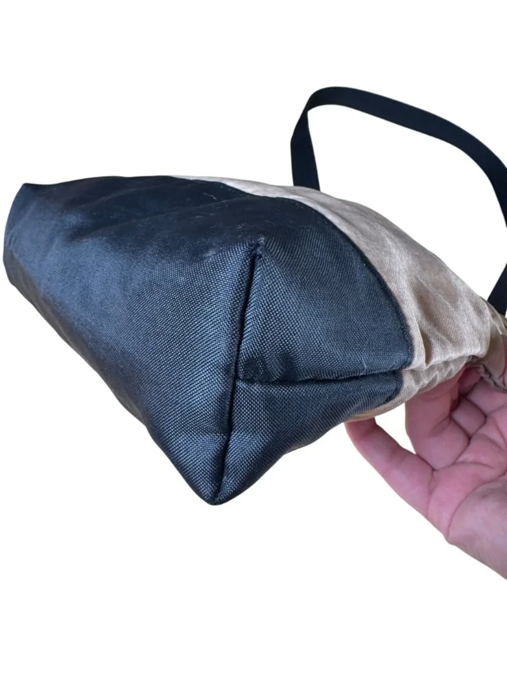 Longchamp Beige & Black Nylon Crossbody Bag With Adjustable Strap
