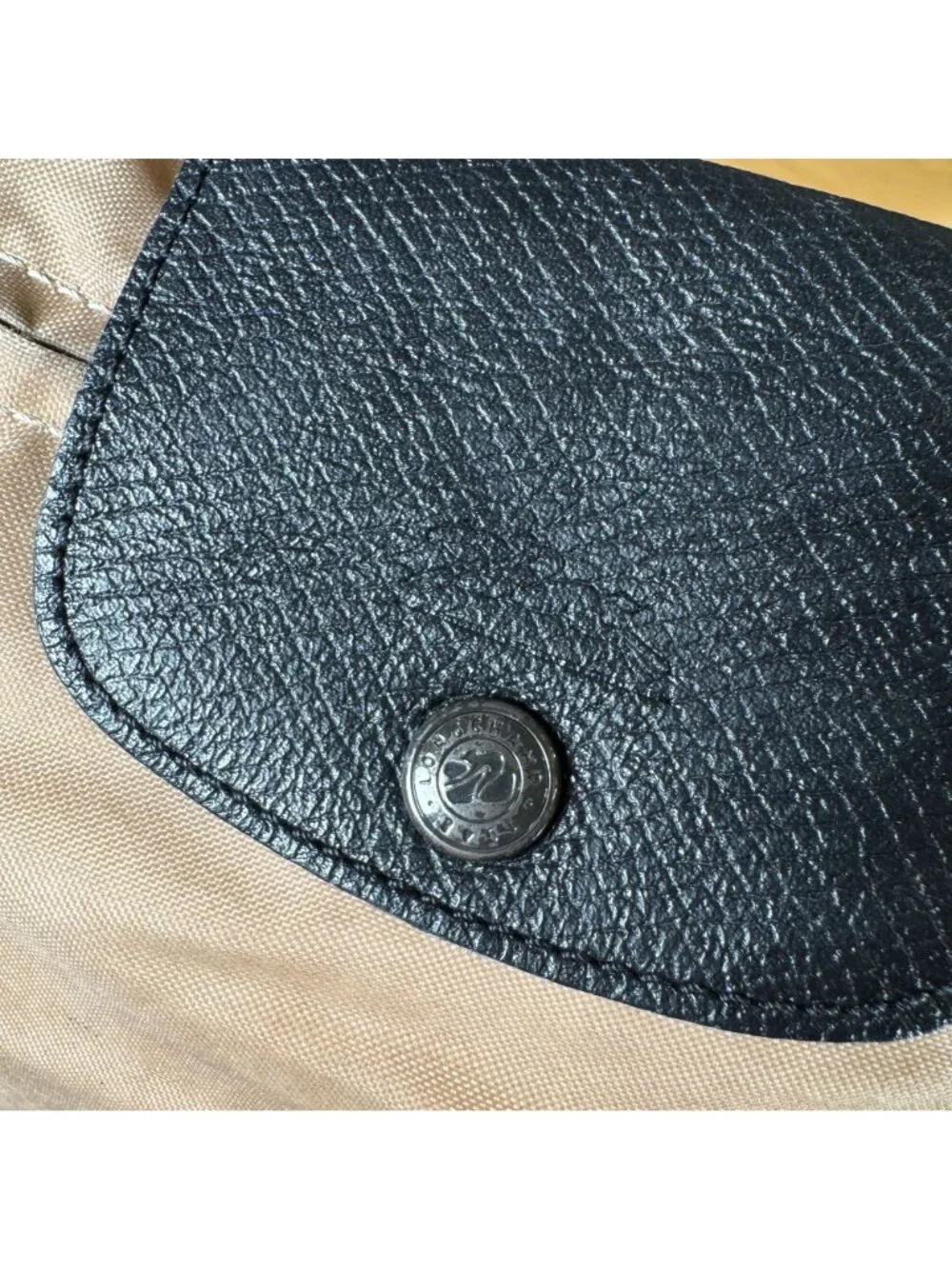 Longchamp Beige & Black Nylon Crossbody Bag With Adjustable Strap