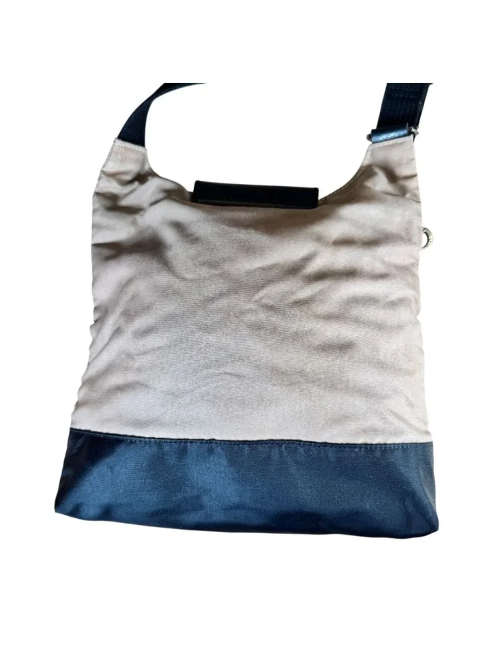 Longchamp Beige & Black Nylon Crossbody Bag With Adjustable Strap