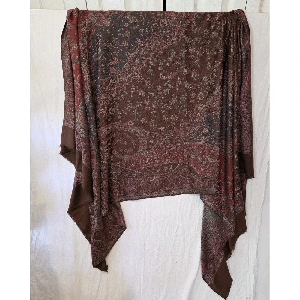 Brown Paisley Pashmina Shawl Scarf Bohemian Floral Jacquard Wrap Eyelash Fringe