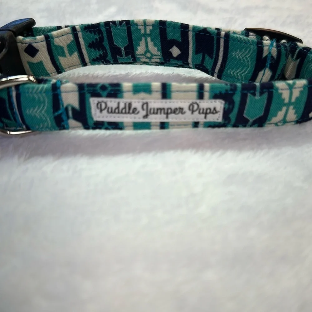 Puddle Jumper Pups Aztec Teal Green Print Collar Small Dog NWOT