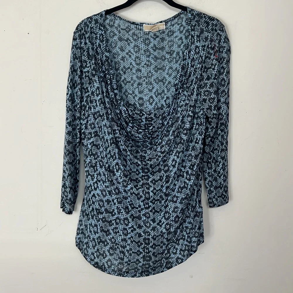 🌞 Michael Kors NWT Elegant Blue & Black Cowl Drape Neck blouse women size XL