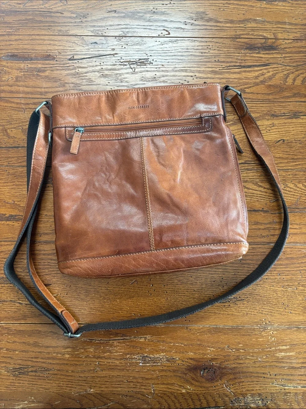 Jack Georges Voyager Honey Brown Buffalo Leather Cross Body Bag Travel Purse