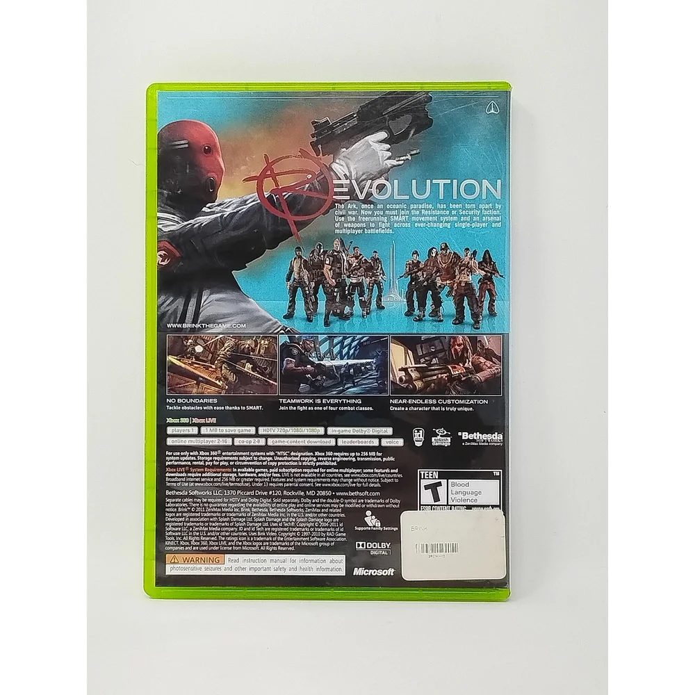 Brink Xbox 360 Bethesda Splash Damage Sci-Fi FPS Team Shooter Resistance Ark