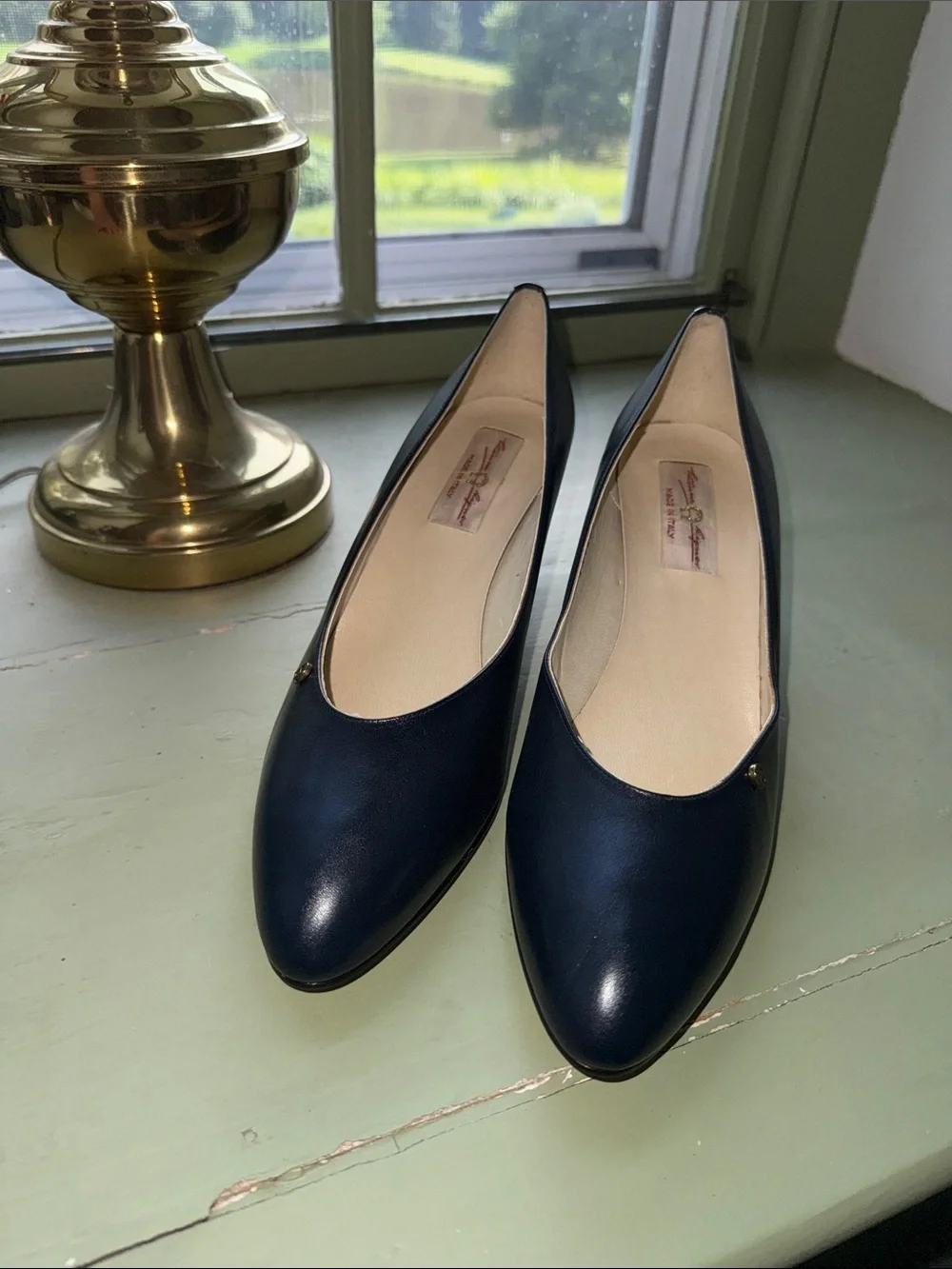 Etienne Aigner classic Navy Leather Pointed Toe Shoes - Women