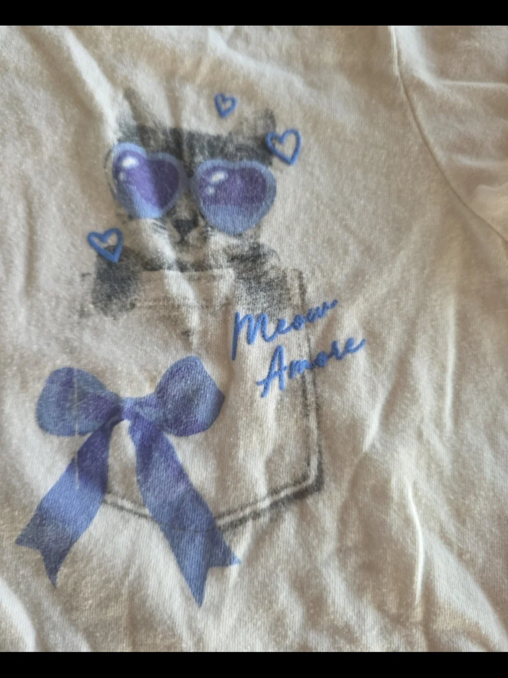 Old Navy White Tee with Purple Bow and Sunglasses Graphic
