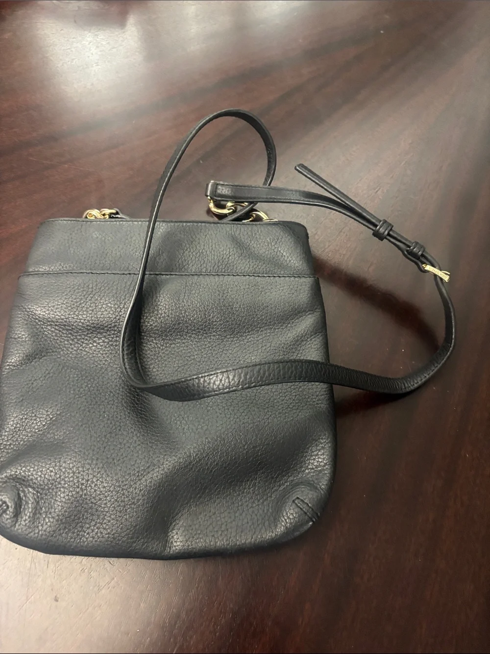 Michael Kors Black Pebbled Leather Crossbody with Gold Plaque