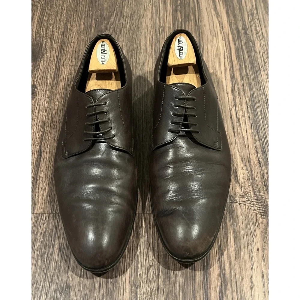 HUGO BOSS Brown Leather Oxford Dress Shoes Men's Size 11 Made In Italy