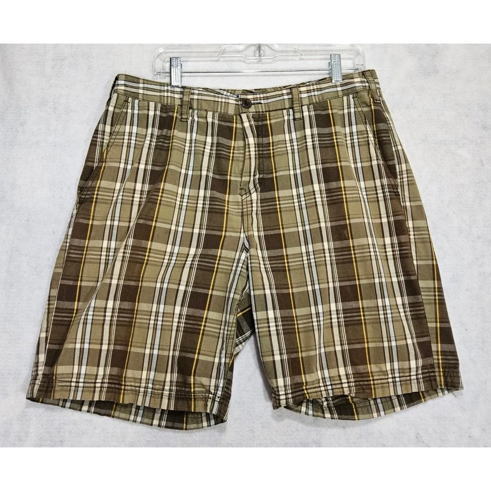 Croft & Barrow Shorts Mens 32 Classic Casual Brown‎ Plaid Beige 100% Cotton