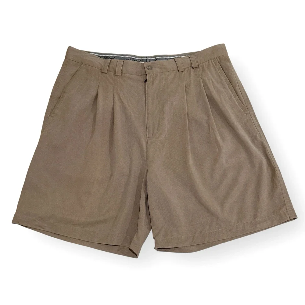 Tori Richard Men's 38 Pleated Chino Shorts Lyocell Cotton Blend Casual Brown Tan
