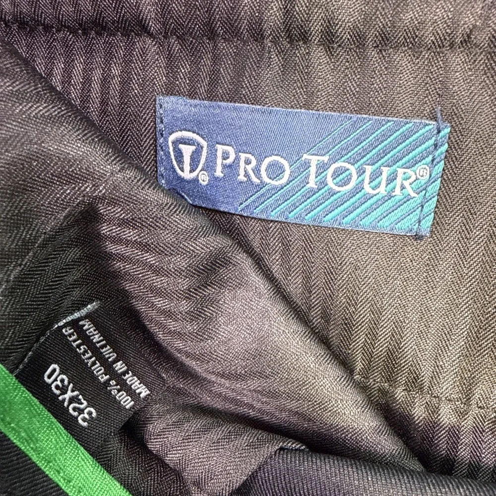 Pro Tour Golf Pants Mens 32x30 BLACK Performance Stretch Flat Front Slacks