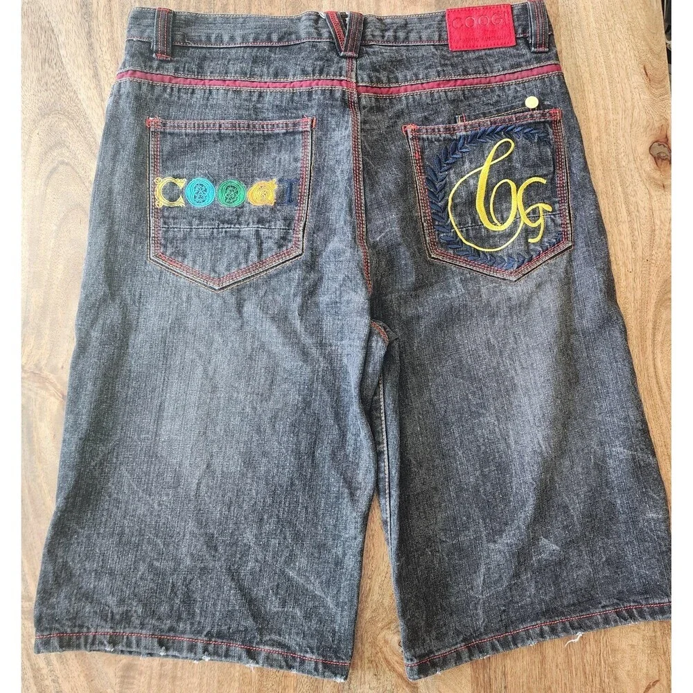 Coogi Shorts Mens 38 Gray Denim Bermuda Embroidered Logo Hip Hop Colorful