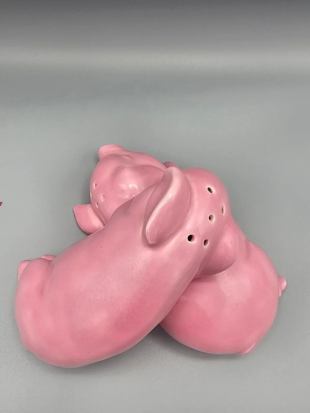 Vintage Pink Ceramic Pig Salt and Pepper Shakers Set