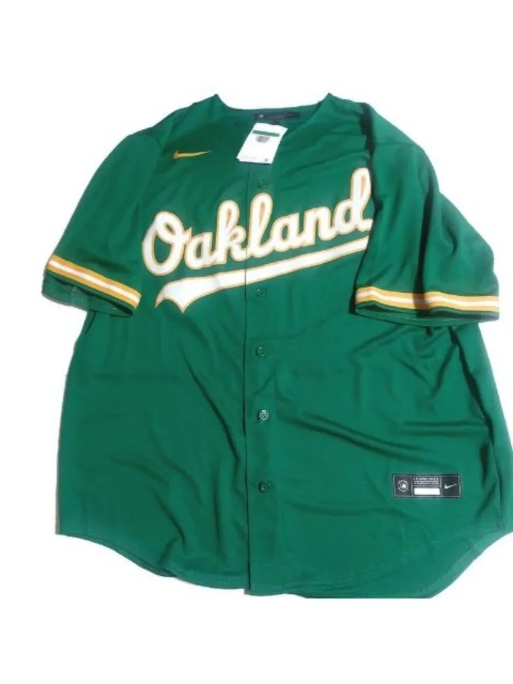 Nike Oakland Athletics Mens Size XL Full Button Alternate Jersey Green Blank MLB