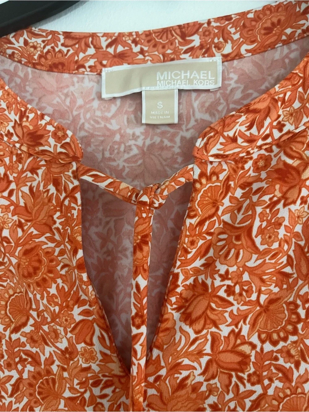 Michael Kors Sleeveless Orange Floral Shift Dress with Tassel Tie Size Small