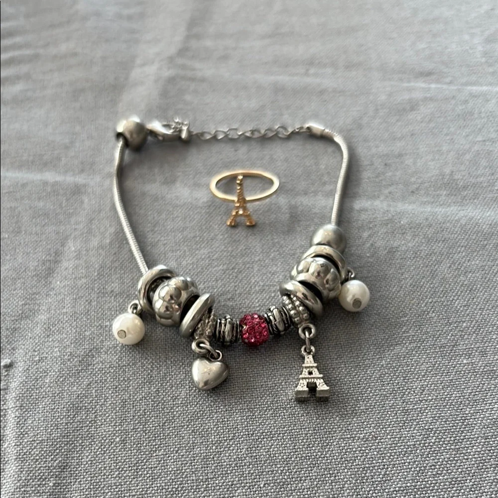 Silver and Gold Eiffel Tower Charm Bracelet