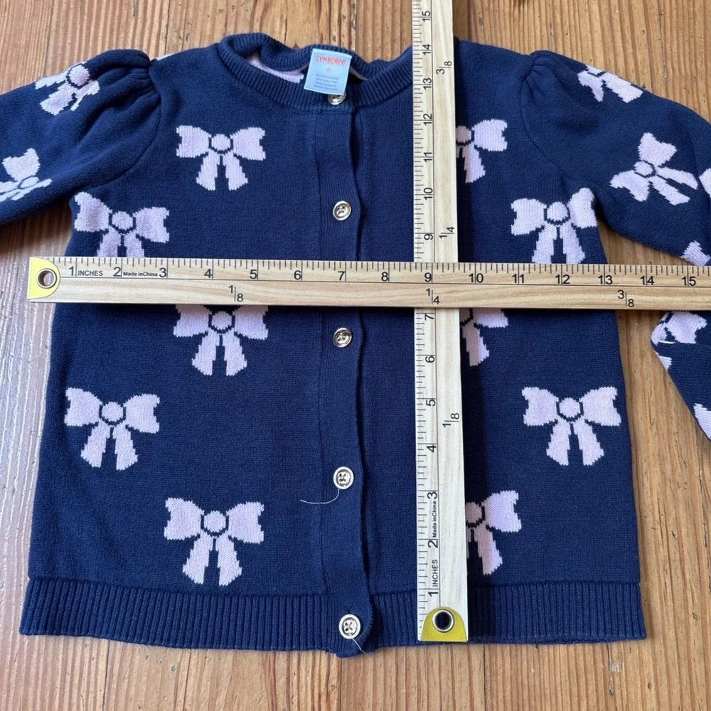 Gymboree Cardigan Kids Navy Blue Lavender Bow Knit Button Front SIZE 6