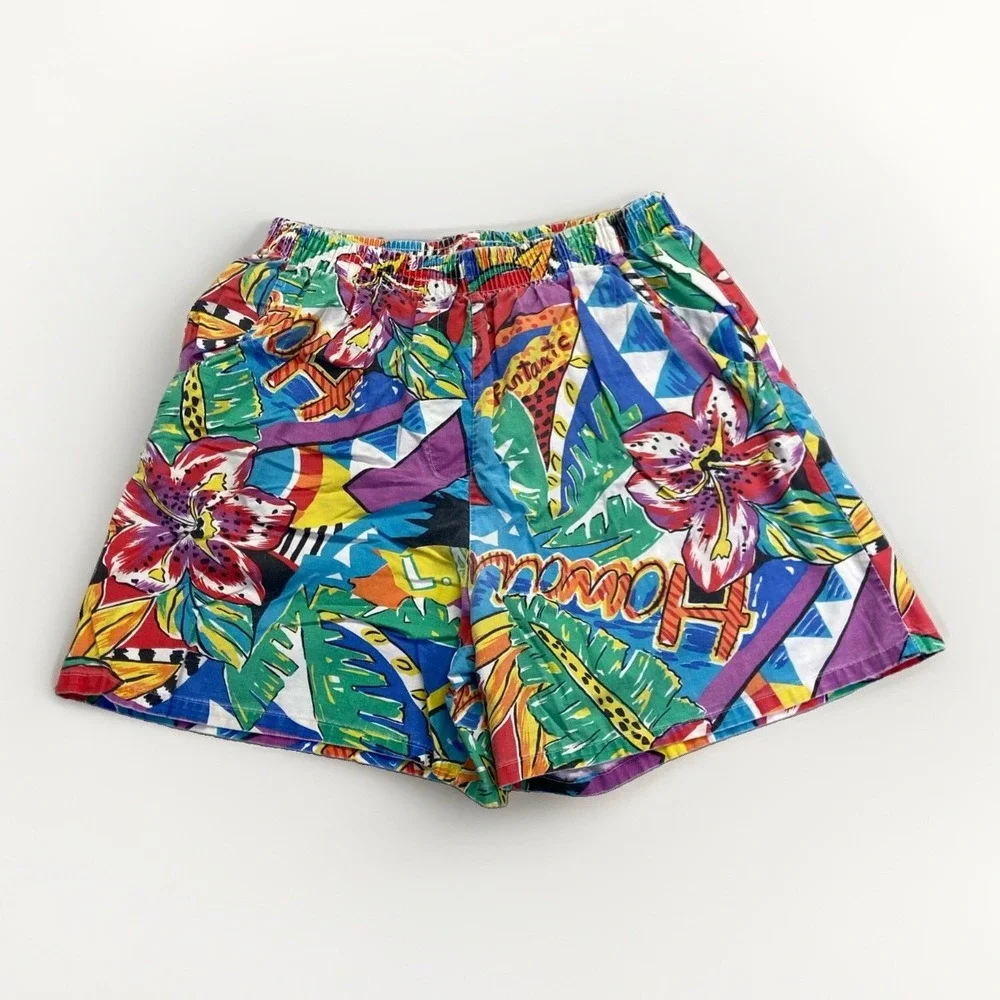 Club Caribe Shorts Mens M Floral Hawaii AOP Cotton Vintage 80s 90s Summer