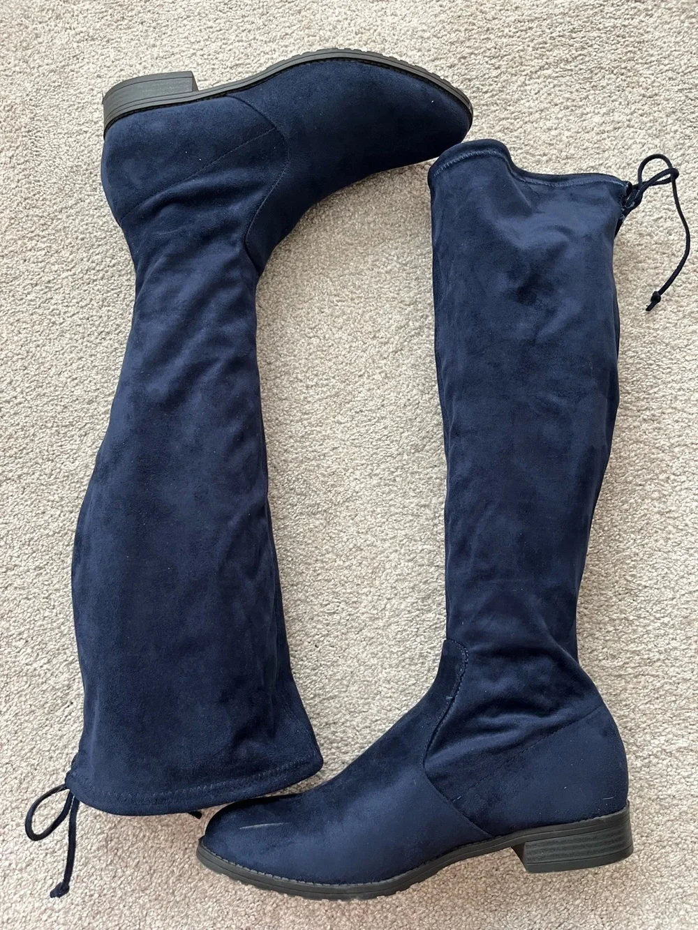 Unisa Navy Blue Faux Suede Pull On Tall Boots Sz 7.5 1