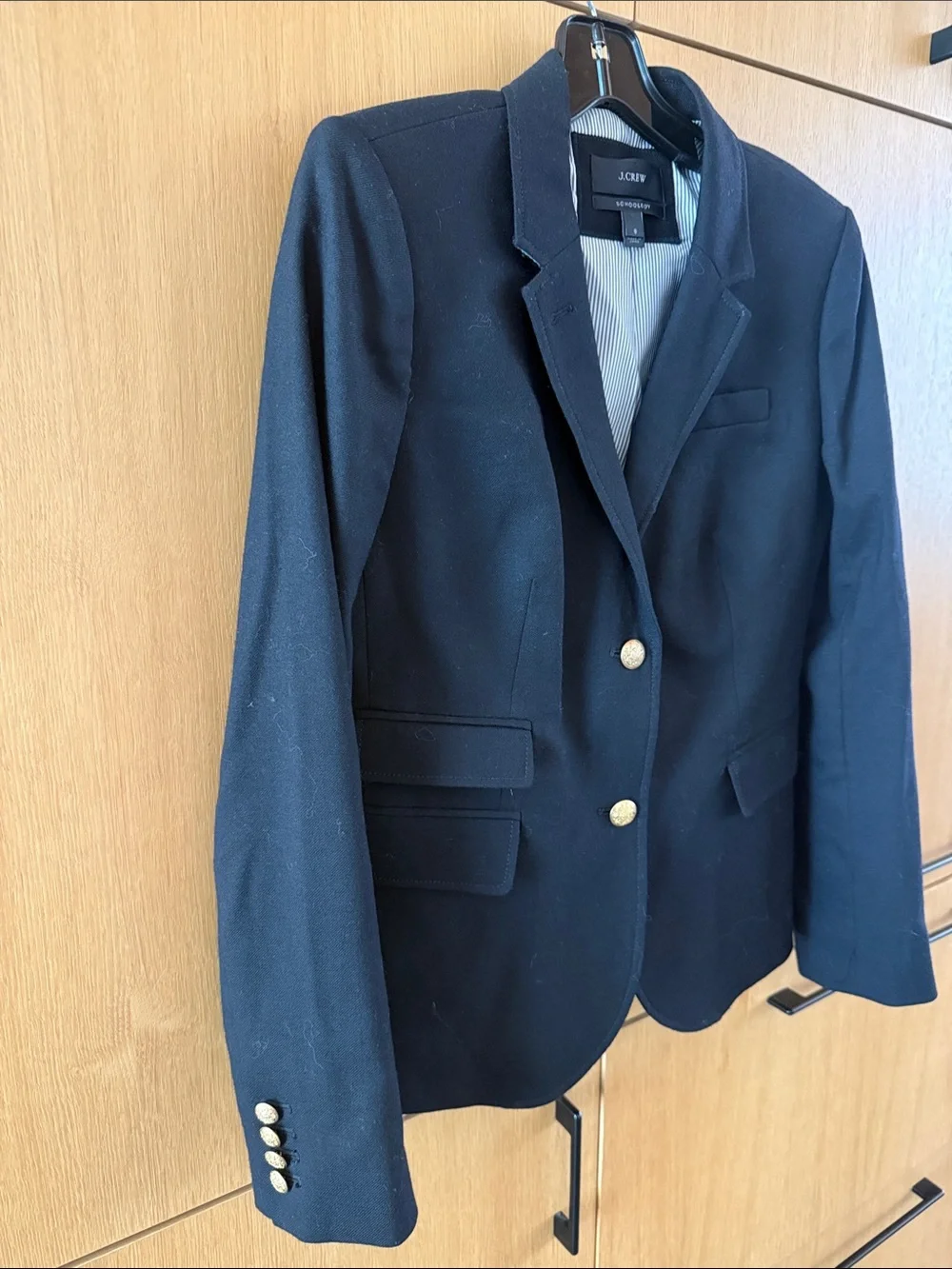 J. Crew Schoolboy Black Wool Blazer Jacket Gold Buttons Size 8