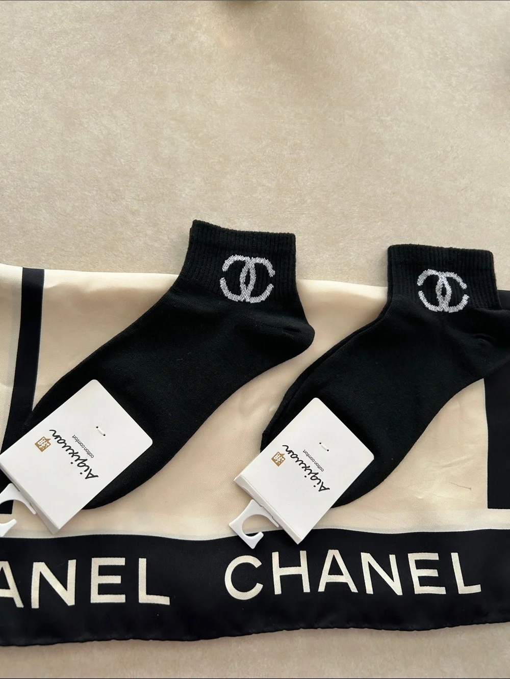 Black Ankle Socks with White Logo Detail