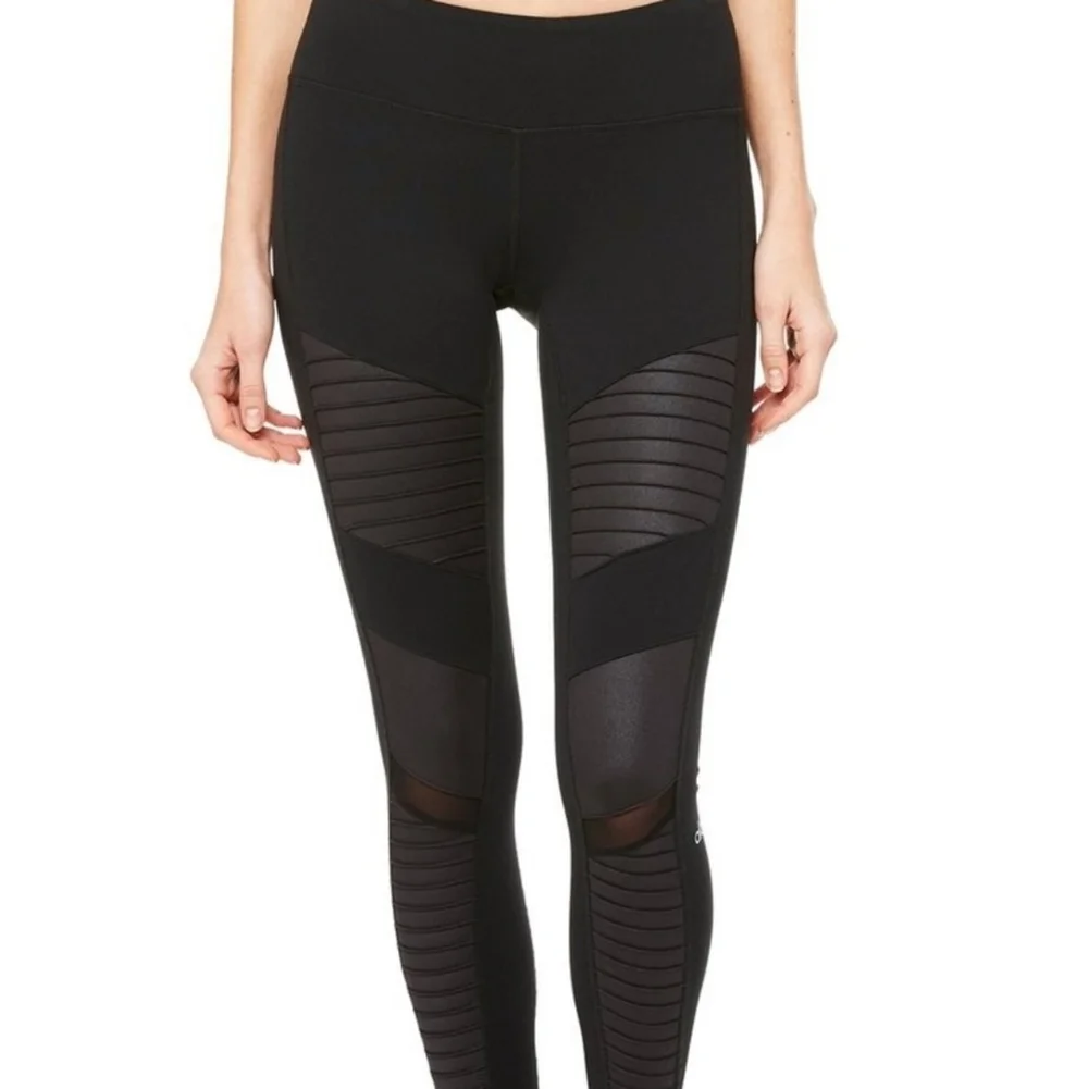 Alo Yoga Moto Leggings Black Mesh High Waist Compression Yoga Pants XS 27”