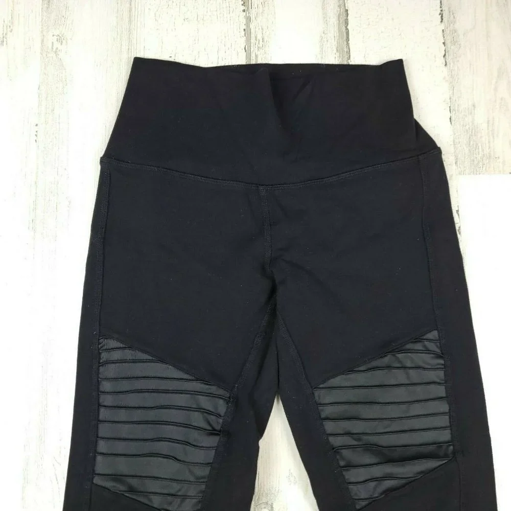 Alo Yoga Moto Leggings Black Mesh High Waist Compression Yoga Pants XS 27”