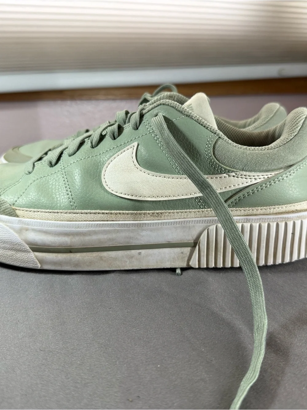 Nike Sage Green Platform Sneakers with White Swoosh
