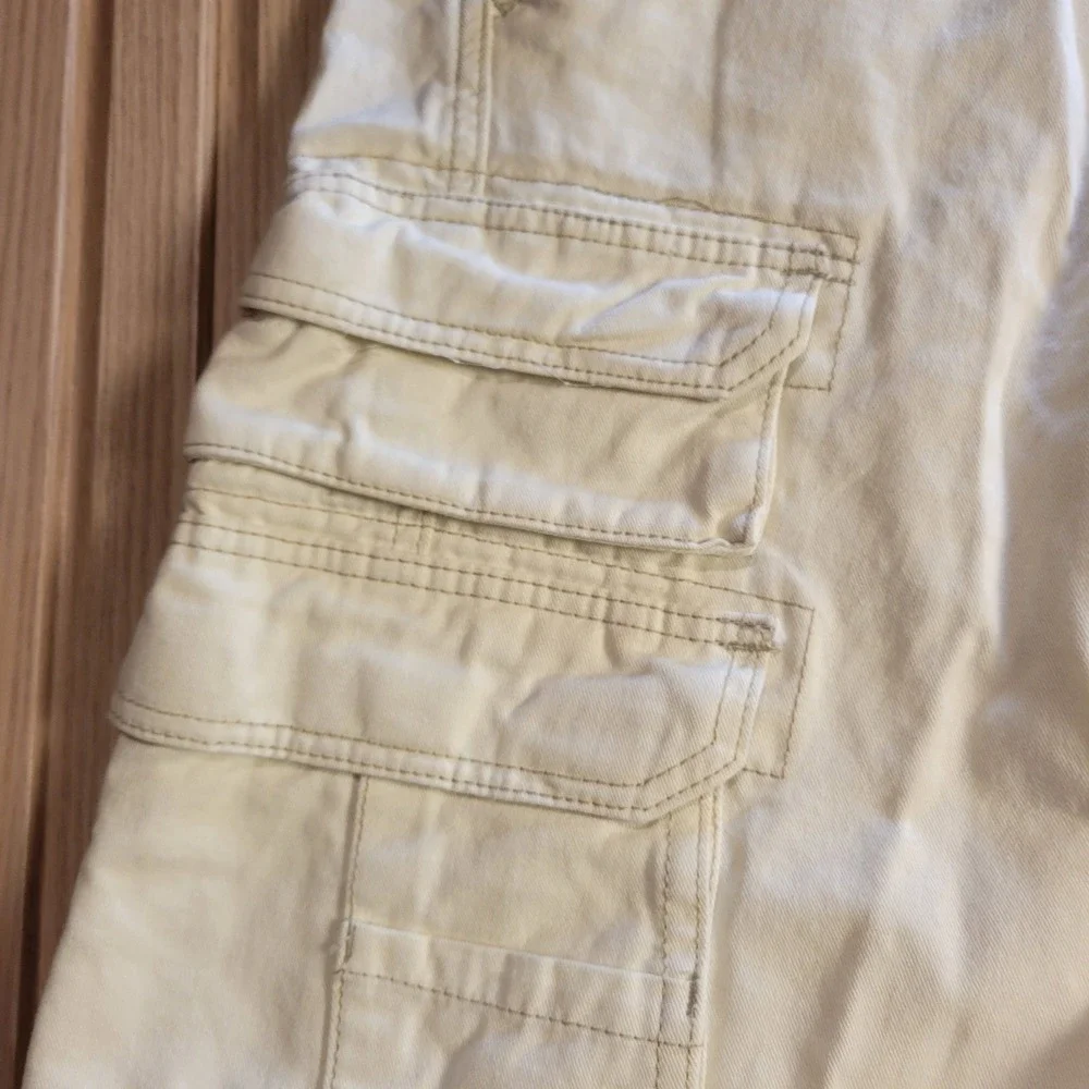 Iron Co. Mens Cream Cotton Twill Cargo Shorts Multi Pocket Utility Workwear 30