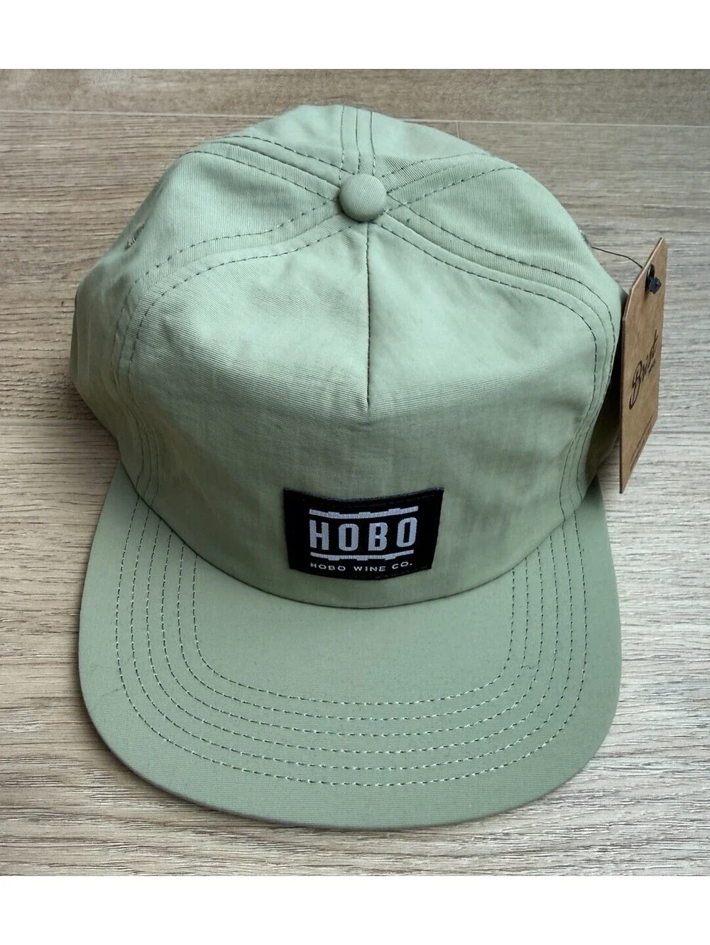 Hobo Wine Co Brist MFG 5 Panel Camp Hat Olive Green Nylon Adjustable Cap NWT