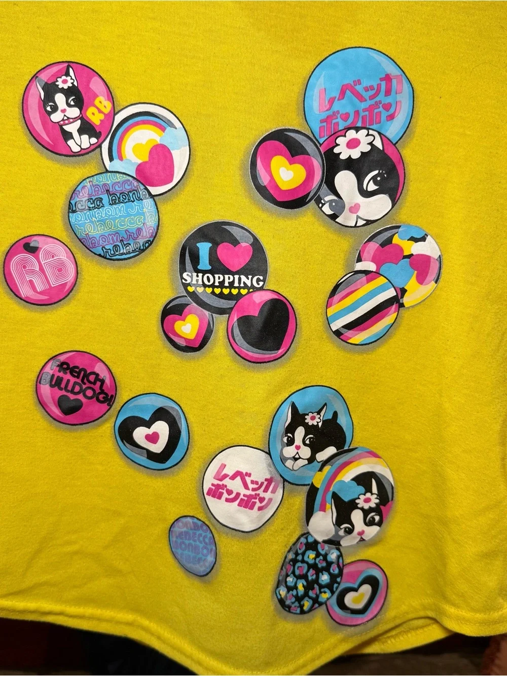 Y2K Yellow Long-Sleeve Button Badge Top with Pink Trim