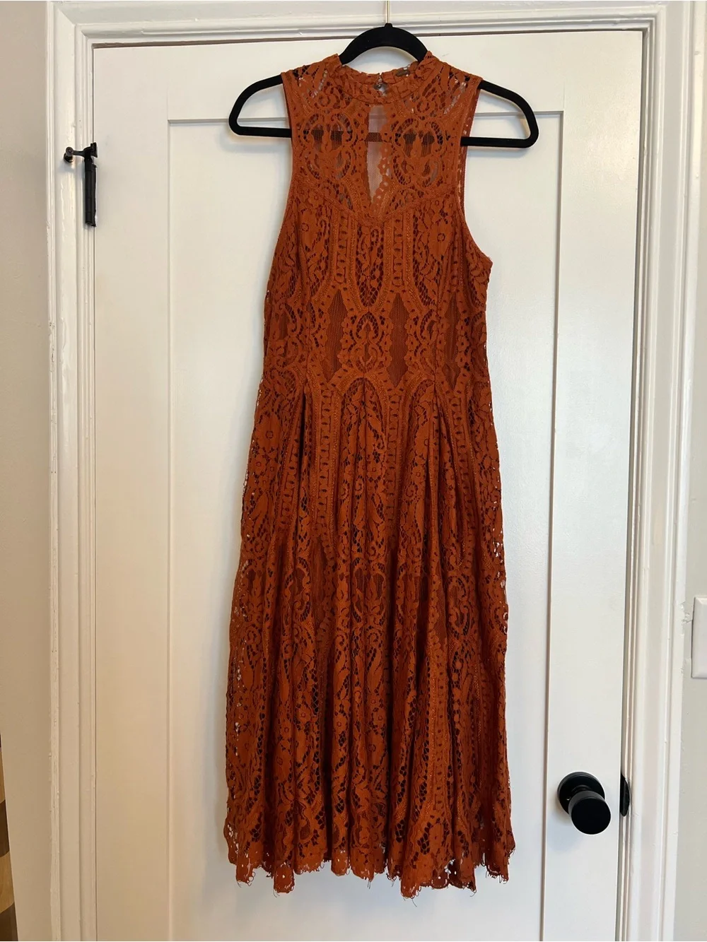 Free People Angel Rays Lace Trapeze Midi Dress Copper Rust Size S
