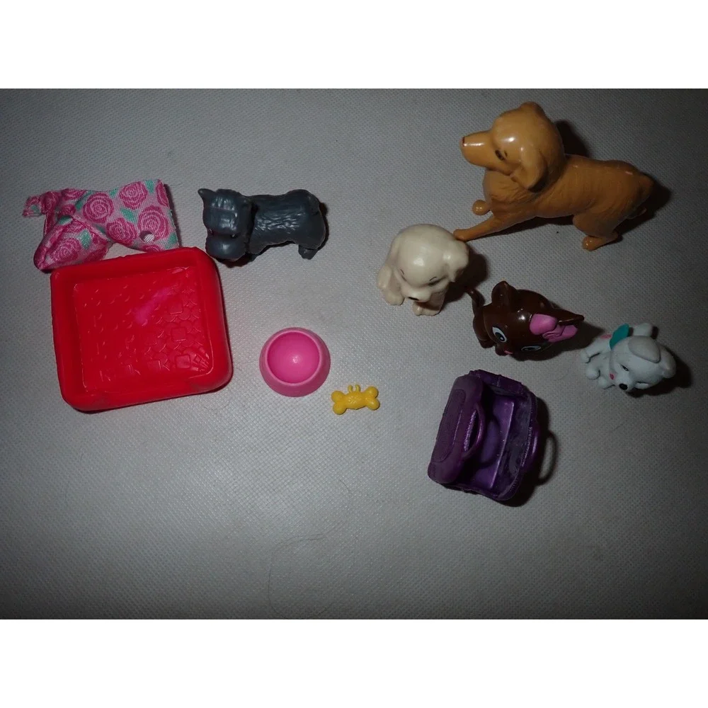 Mattel Barbie Dog and Cat Pet Accessory Lot with Bed and Carrier 9 Piece Set