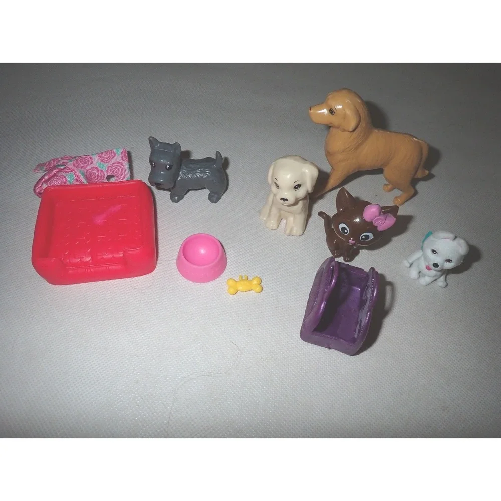 Mattel Barbie Dog and Cat Pet Accessory Lot with Bed and Carrier 9 Piece Set