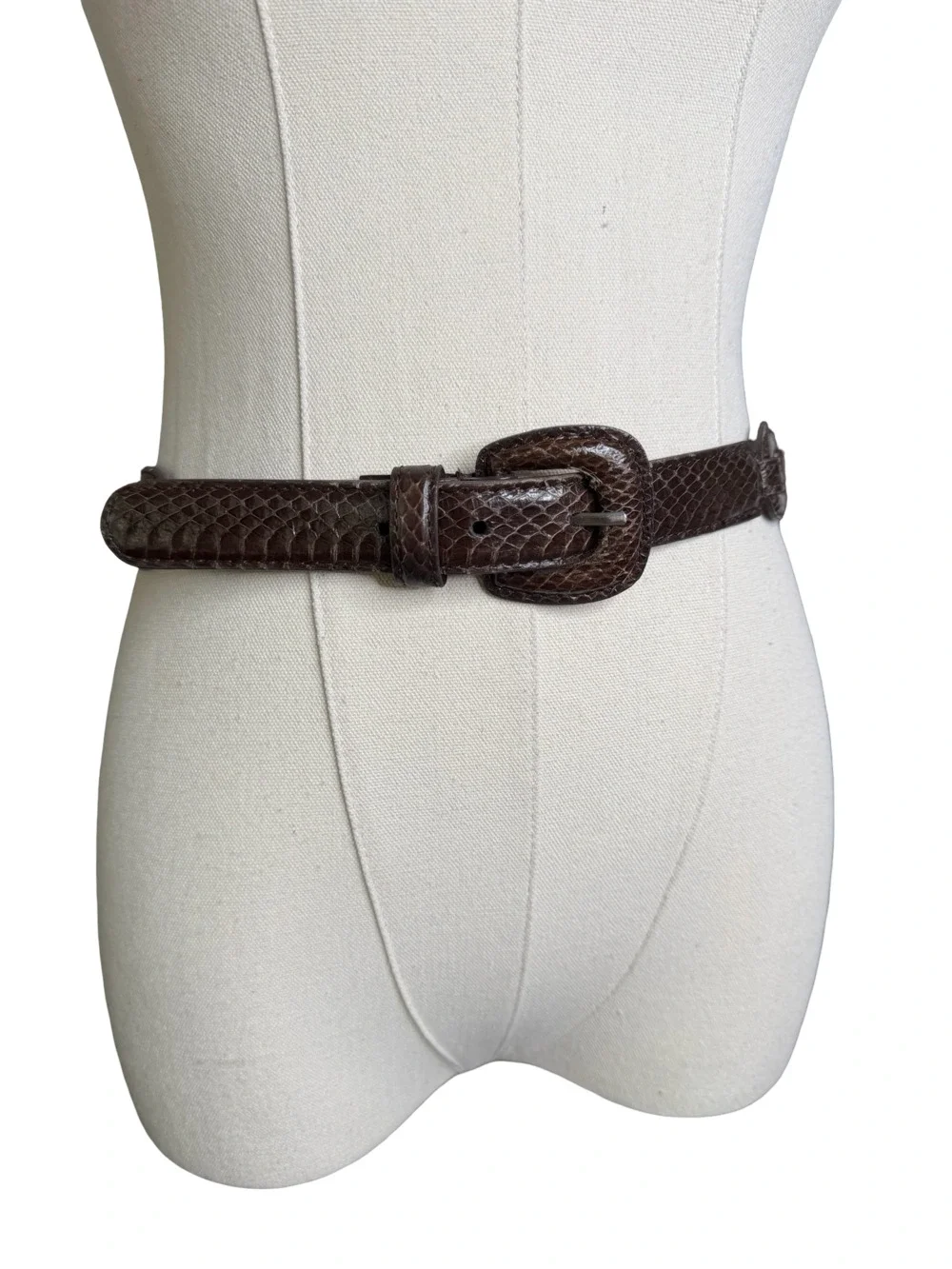 Vintage Genuine Snakeskin Brown Link Chain Belt Size L