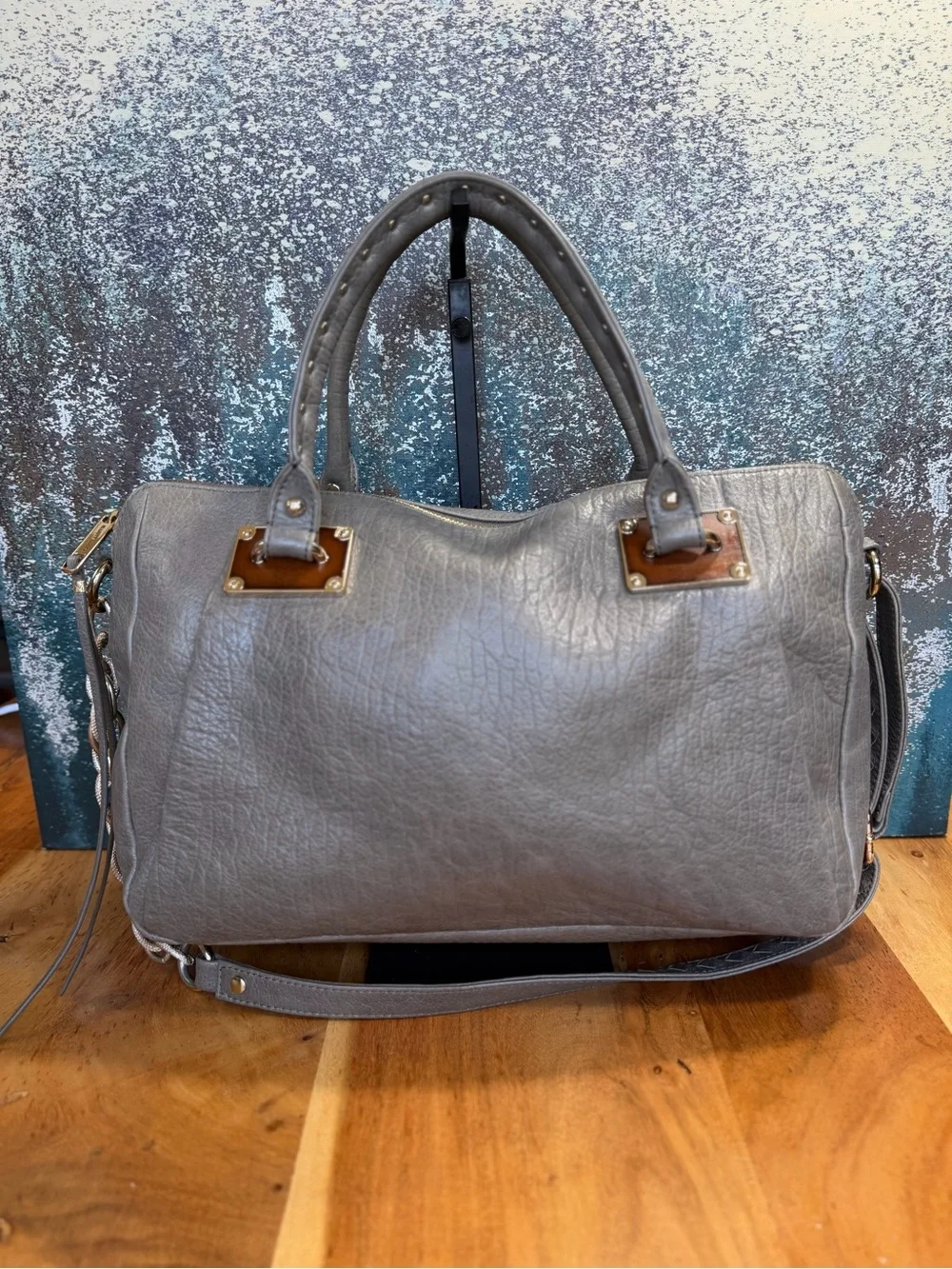 Elliott Lucca Leather Classic 2010s Albertine Metallic Pewter Bag