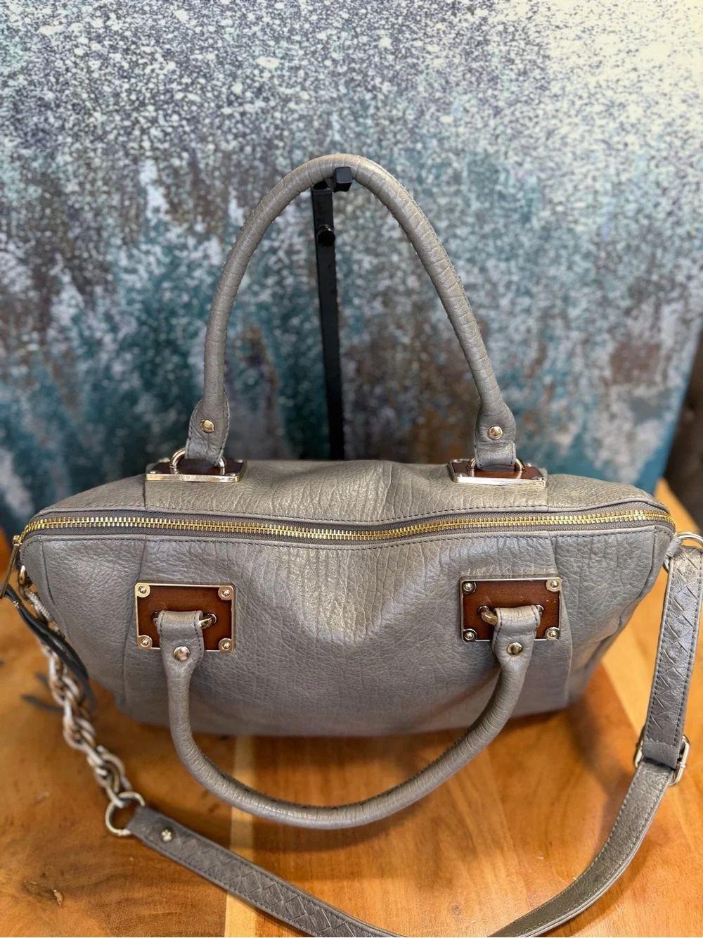 Elliott Lucca Leather Classic 2010s Albertine Metallic Pewter Bag