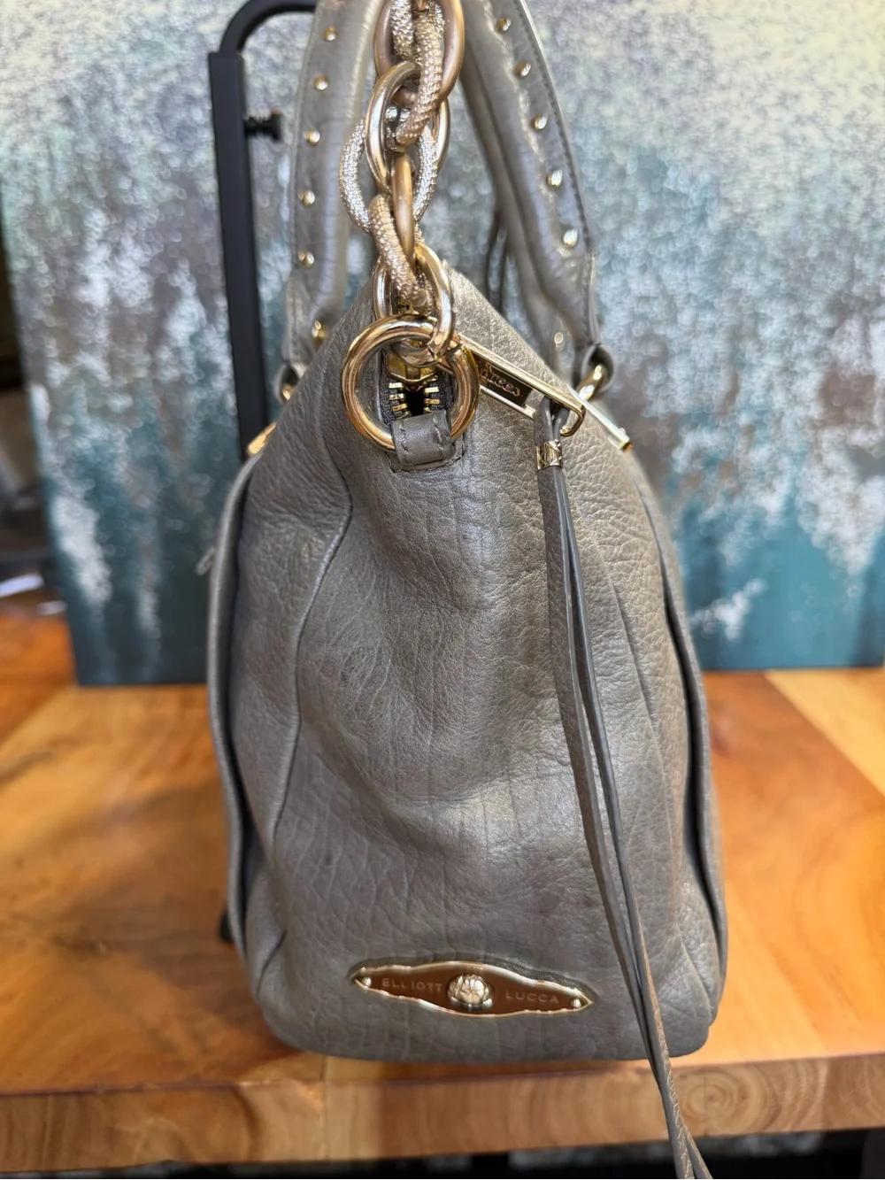 Elliott Lucca Leather Classic 2010s Albertine Metallic Pewter Bag