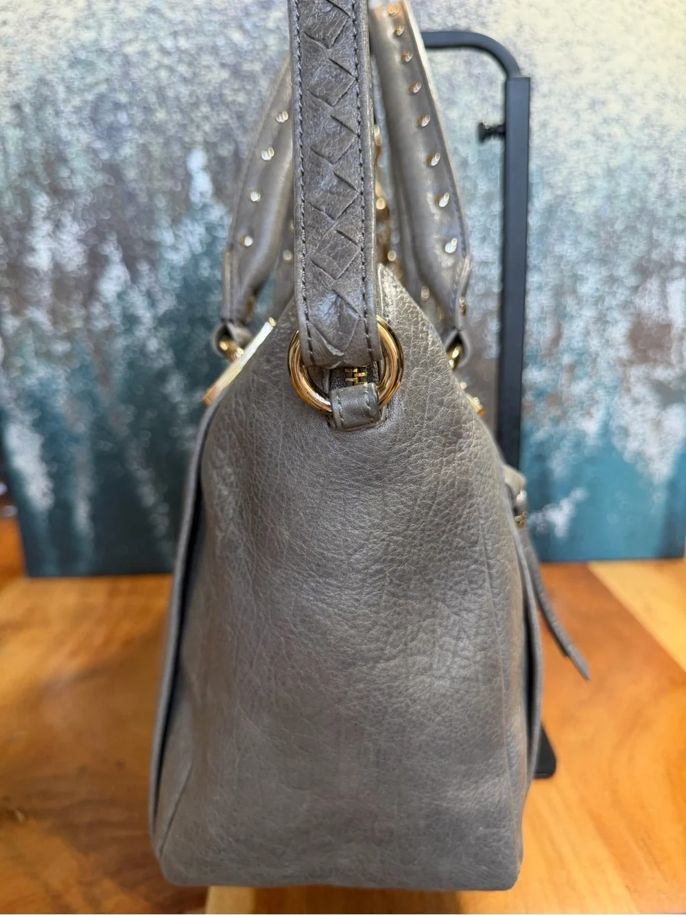 Elliott Lucca Leather Classic 2010s Albertine Metallic Pewter Bag