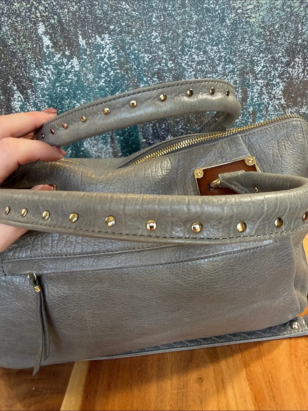 Elliott Lucca Leather Classic 2010s Albertine Metallic Pewter Bag