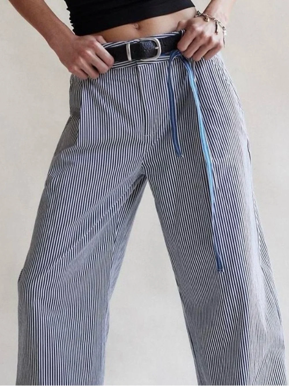 NWT Free People Blue & White Buckle Back Trouser Pants