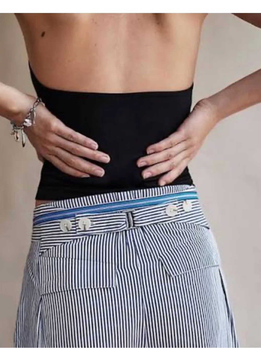 NWT Free People Blue & White Buckle Back Trouser Pants