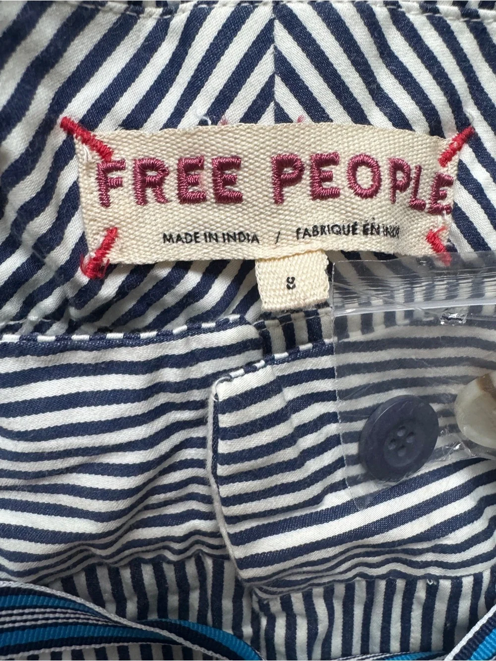 NWT Free People Blue & White Buckle Back Trouser Pants