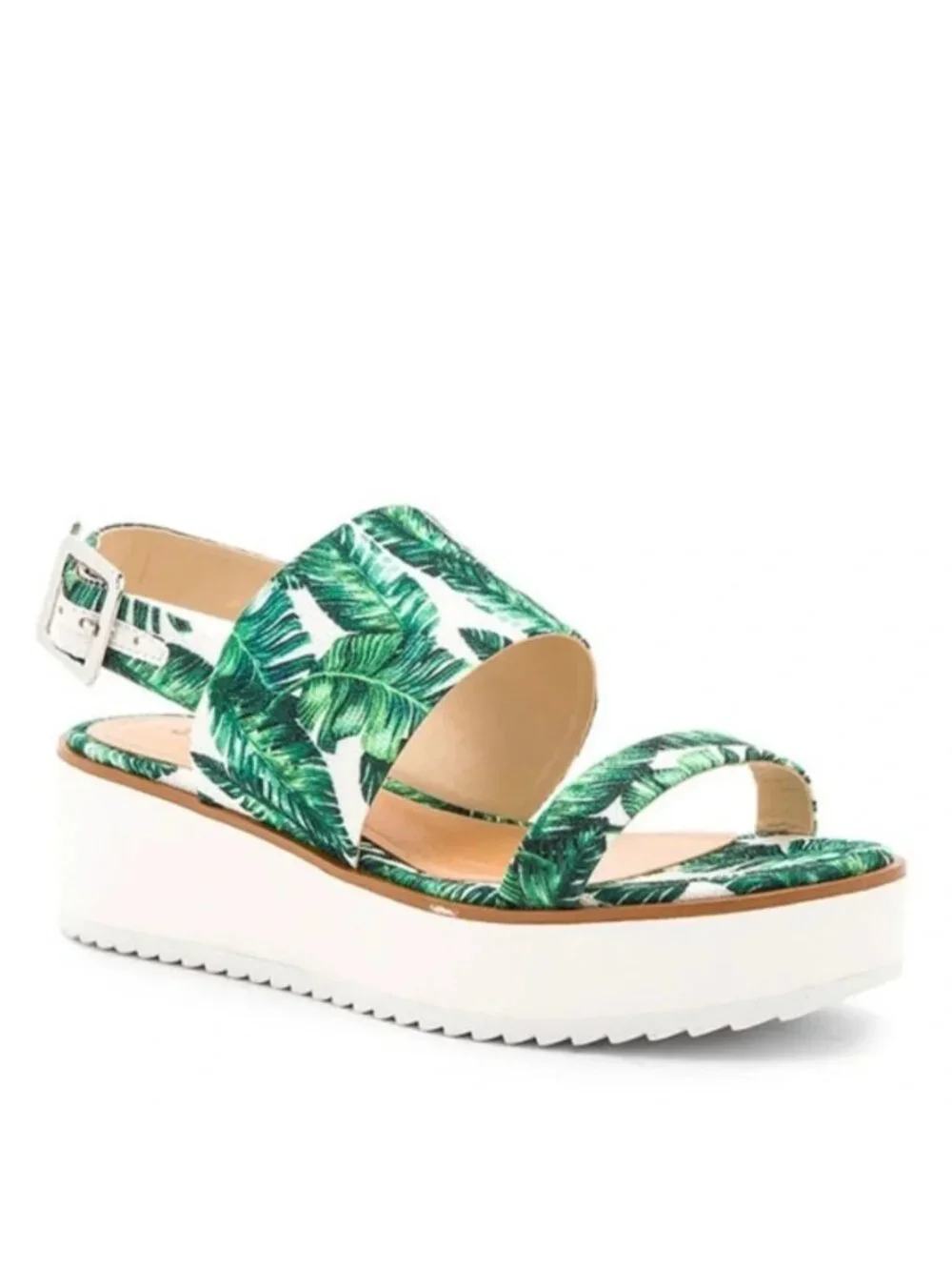 SCHUTZ Palm Leaf Tropical‎ Platform Slingback Wedge Sandals Size 6.5