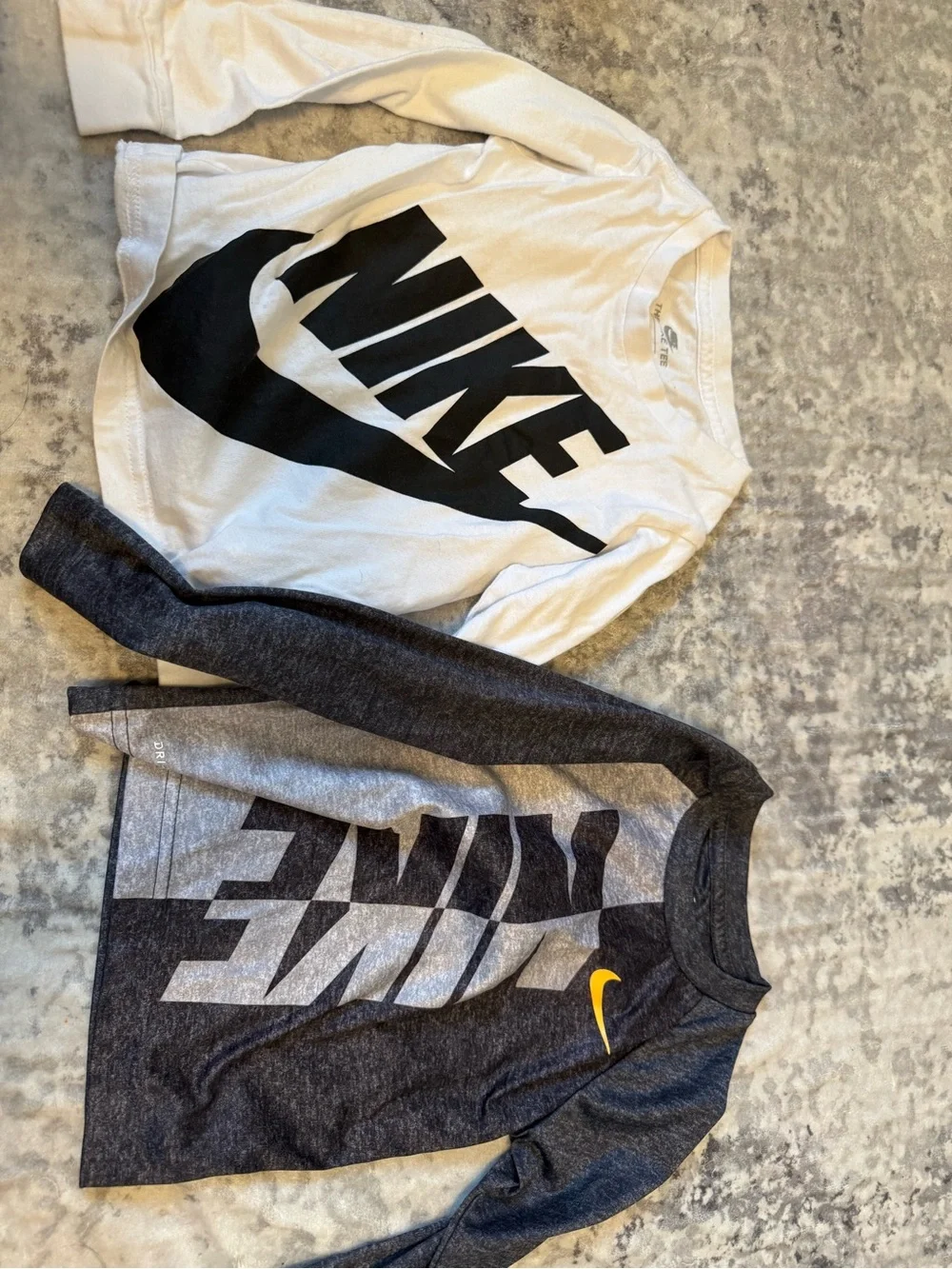 Nike Long Sleeve Tees in White, Dark Gray and Yellow Accents