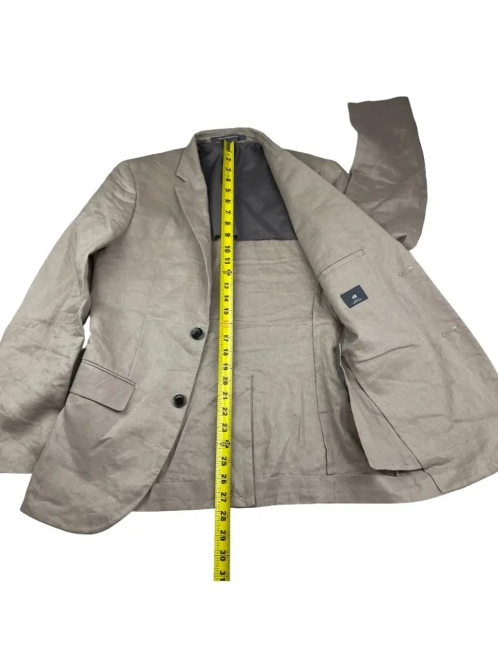 H&M Men's 100% Linen Slim Fit 2-Button Blazer Beige • 34R
